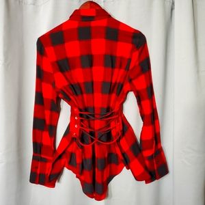 Red and black plaid button up